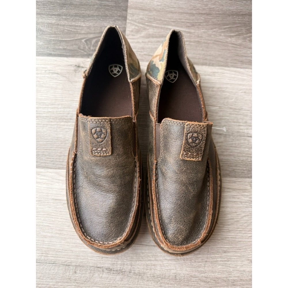 Ariat Cruiser Men 8EE Brown Leather Slip On Camo Heel Casual Loafer Shoe